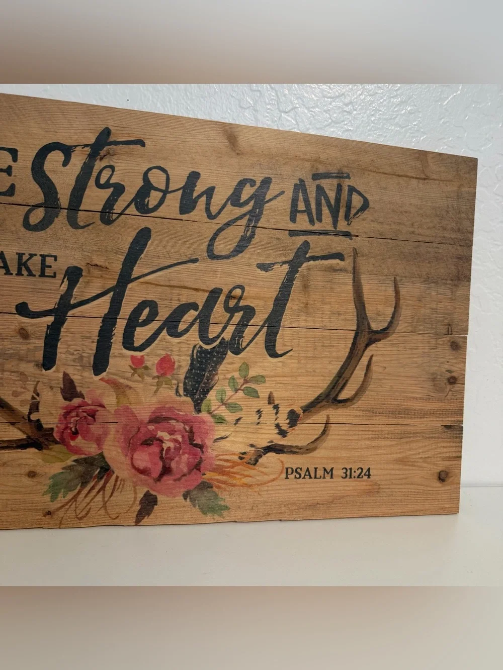 Be Strong and Take Heart Floral Wooden Wall Sign - Natural Wood 24X14”made in 🇺🇸